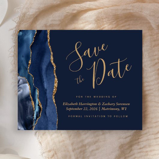 Budget Navy Gold Agaat Wedding Save the Date
