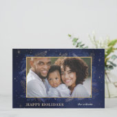 Budget Navy Gold Botanical Photo Holiday Card (Staand voorkant)