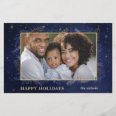 Budget Navy Gold Botanical Photo Holiday Card (Voorkant)