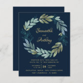 Budget Navy Gold Botanical Wedding (Voorkant / Achterkant)