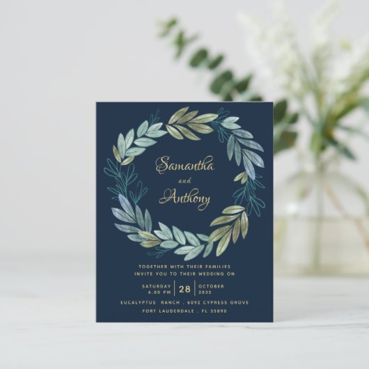 Budget Navy Gold Botanical Wedding (Staand voorkant)