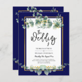 BUDGET NAVY GOLD Eucalyptus Weddenschap nodigt QR (Voorkant / Achterkant)