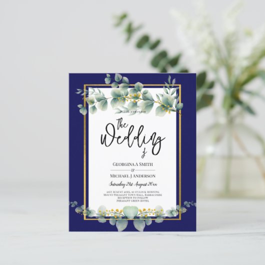 BUDGET NAVY GOLD Eucalyptus Weddenschap nodigt QR  (Staand voorkant)
