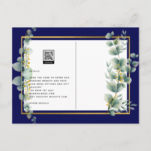 BUDGET NAVY GOLD Eucalyptus Weddenschap nodigt QR Briefkaart