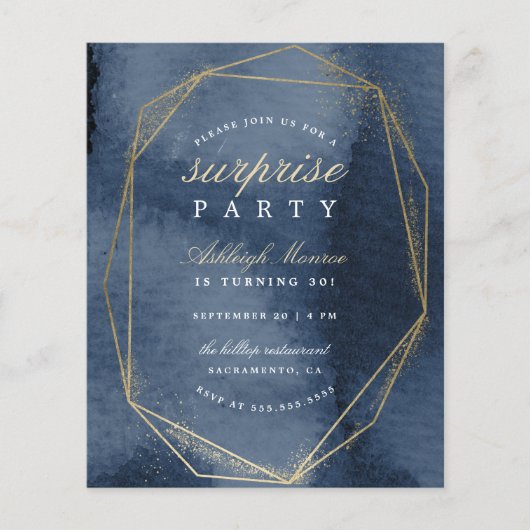 Budget Navy & Gold Geometric Lijst Surprise Party (Voorkant)