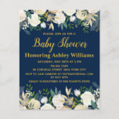 Budget Navy Gold Greenery Baby shower Invitation (Voorkant)