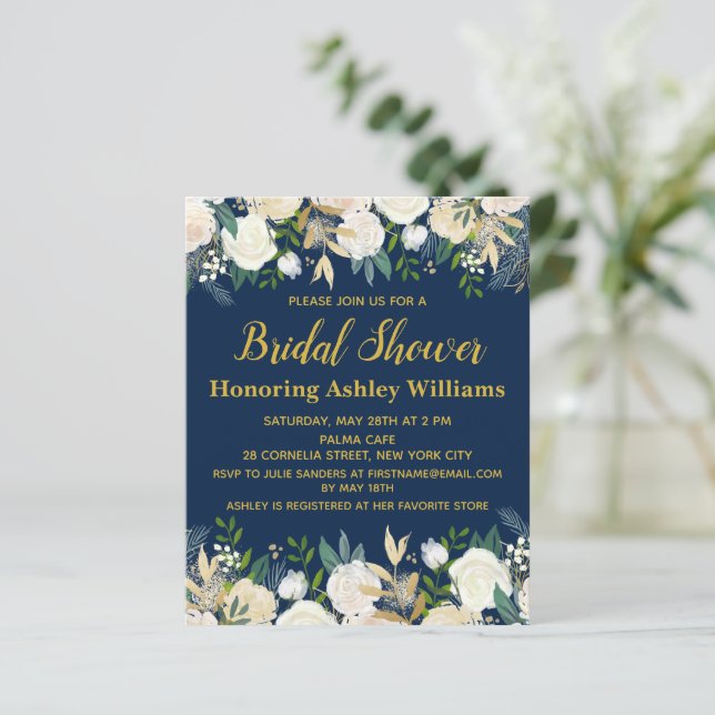 Budget Navy Gold Greenery Bridal Shower (Staand voorkant)