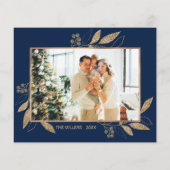 Budget Navy Gold Leaves 2 Foto Kerstmis Kaart (Achterkant)