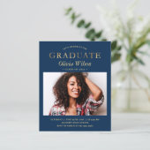 Budget Navy Gold Photo Graduation Invitations (Staand voorkant)