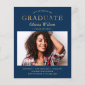 Budget Navy Gold Photo Graduation Invitations (Voorkant)