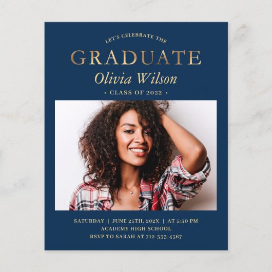 Budget Navy Gold Photo Graduation Invitations (Voorkant)