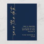 Budget Navy Gold Script QR Bruiloft Save the Date (Voorkant)