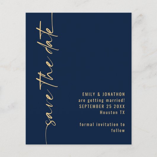 Budget Navy Gold Script QR Bruiloft Save the Date (Voorkant)