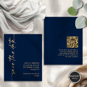 Budget Navy Gold Script QR Bruiloft Save the Date