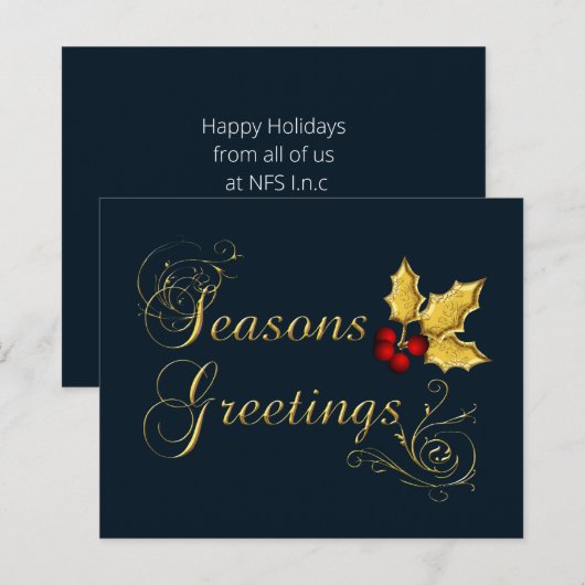 Budget Navy Gold Seasons Greetings Holiday Card (Voorkant / Achterkant)