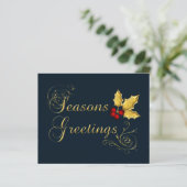 Budget Navy Gold Seasons Greetings Holiday Card (Staand voorkant)