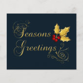 Budget Navy Gold Seasons Greetings Holiday Card (Voorkant)