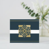Budget Navy Gold Snowflake Business Holiday Card (Staand voorkant)