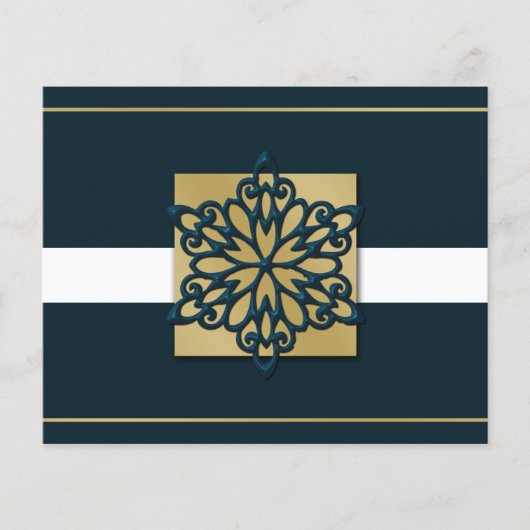 Budget Navy Gold Snowflake Business Holiday Card (Voorkant)