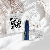 Budget Navy Goud Agate Marmer Huwelijk QR Code RSV Informatiekaartje