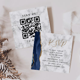 Budget Navy Goud Agate Marmer Huwelijk QR Code RSV Informatiekaartje