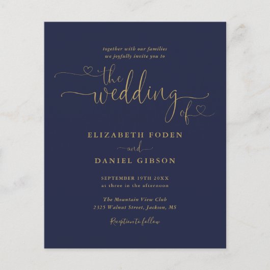 Budget Navy Gouden Hart Script Foto Huwelijksuitno (Voorkant)