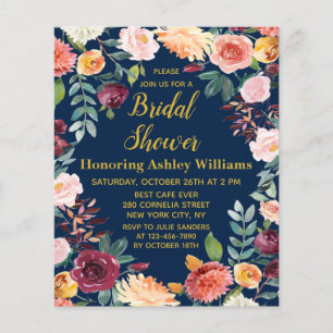 Budget Navy Herfst Bloemen Bruids Douche Uitnodigi