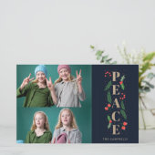 Budget Navy Holly Berry Peace Photo Holiday Card (Staand voorkant)