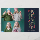Budget Navy Holly Berry Peace Photo Holiday Card (Voorkant)