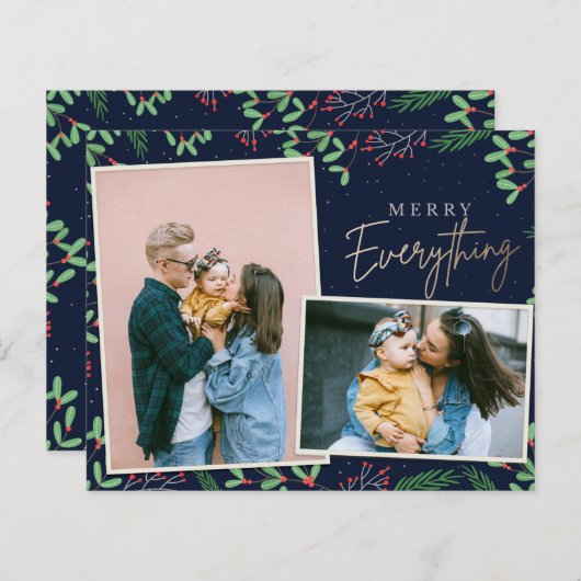 Budget Navy Merry All Photo Holiday Card (Voorkant / Achterkant)