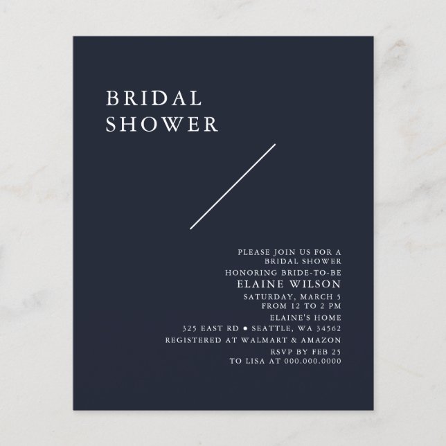 Budget Navy Modern Bridal Shower (Voorkant)
