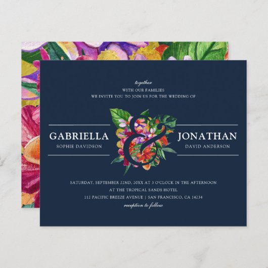 Budget Navy Modern Tropical Bouquet Wedding (Voorkant / Achterkant)