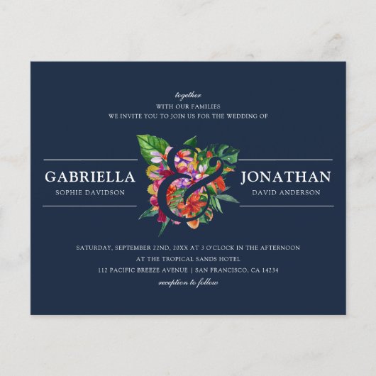 Budget Navy Modern Tropical Bouquet Wedding (Voorkant)