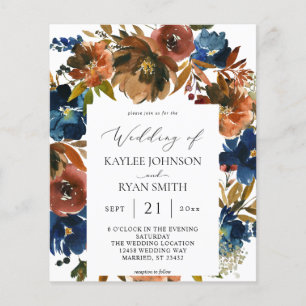 Budget Navy, Oranje en bruine Floral 2 bruiloft pa