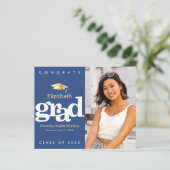 Budget Navy Photo Afstuderen Gold Pet Invitation (Staand voorkant)