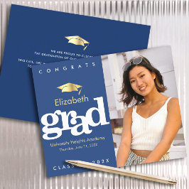 Budget Navy Photo Afstuderen Gold Pet Invitation