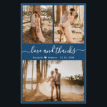 Budget Navy Photo Collage Wedding Bedankt Flyer<br><div class="desc">Budget, Elegant, Modern, Hand Lettered Wedding (3) Drie Foto Collage Dank u gepersonaliseerde betaalbare low budget flyer. ***GELIEVE OPMERKING TE MAKEN! *** SCHROL NAAR BUITEN VOOR MEER INFORMATIE! *** Stijlvolle bruiloft bedankt je sjabloon met drie foto's op de voorkant en één foto op de achterkant. Met de tekst "Liefde en...</div>