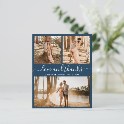 Budget Navy Photo Collage Wedding Hartelijk dank (Staand voorkant)