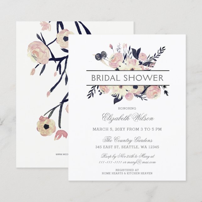 Budget Navy Pink Floral Bridal Shower (Voorkant / Achterkant)