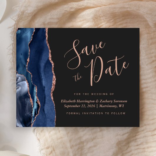 Budget Navy Roos Gold Agaat Dark Save the Date