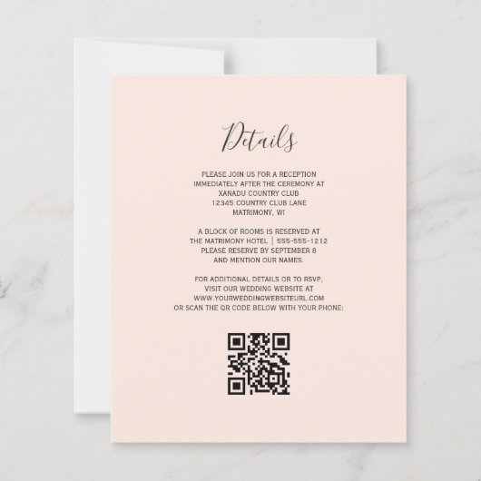 Budget Navy Roos Gold Agate Blush QR Code Wedding (Achterkant)