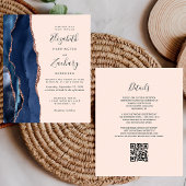 Budget Navy Roos Gold Agate Blush QR Code Wedding