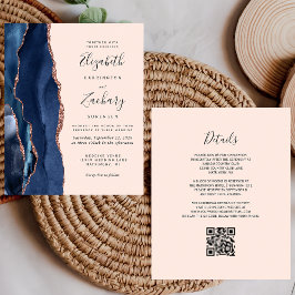Budget Navy Roos Gold Agate Blush QR Code Wedding