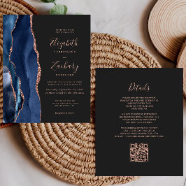 Budget Navy Roos Gold Agate Dark QR Code Huwelijk