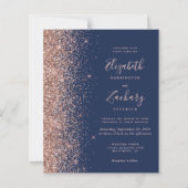 Budget Navy Roos Gold Glitter Wedding Invitation (Voorkant)