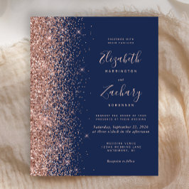Budget Navy Roos Gold Glitter Wedding Invitation