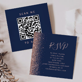 Budget Navy Roos Gold Glitter Wedding QR Code RSVP Informatiekaartje