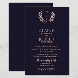 Budget Navy Roos Gold Monogram Wedding Invitations