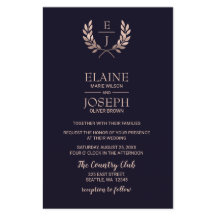 Budget Navy Roos Gold Monogram Wedding Invitations