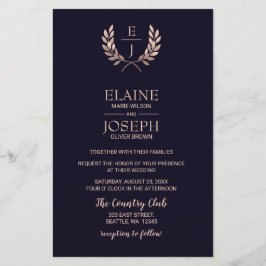 Budget Navy Roos Gold Monogram Wedding Invitations